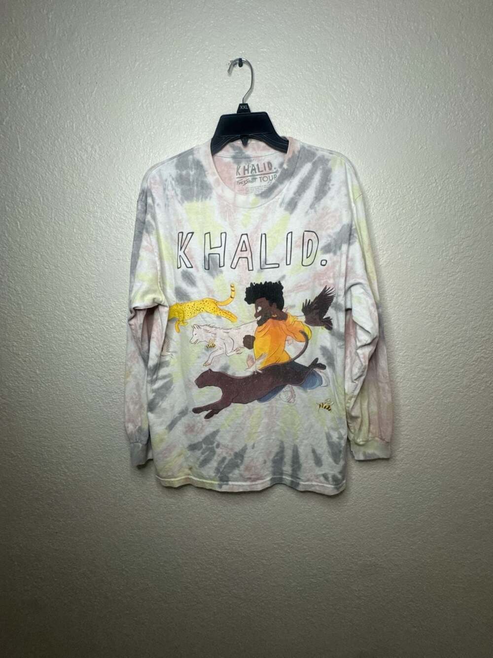 Khalid Free Spirit Tour 2019 Long Sleeve Tie Dye T-Shirt, Size Large